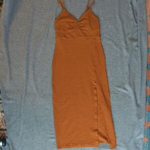 L*Space Orange Slip Midi Dress Spaghetti Strap V-Neck Cocktail